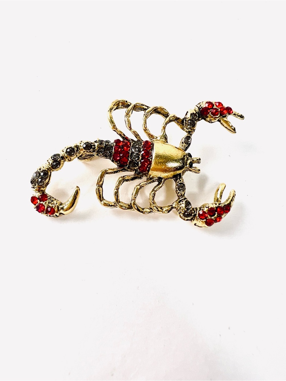 Gold Scorpion Brooch with Red and Black Rhinestones - Picture 3 of 8